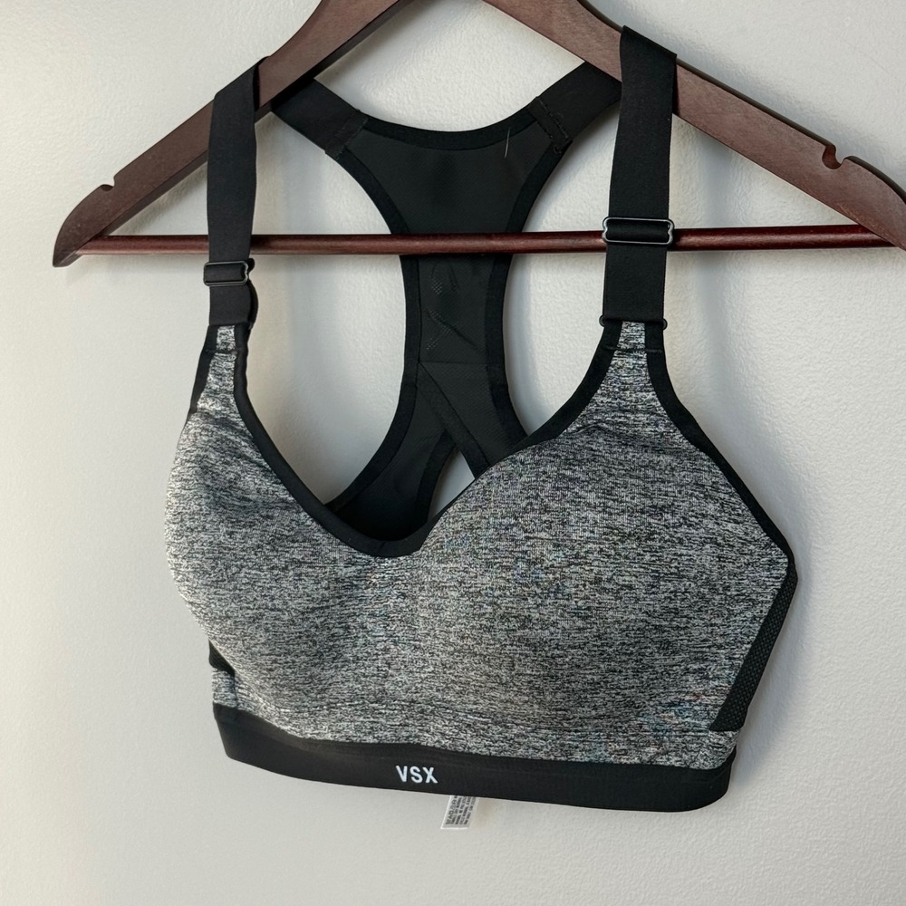 Victoria's Secret VSX Sport Bra 32D Grey Heather Racerback High Impact Workout - Picture 6 of 15